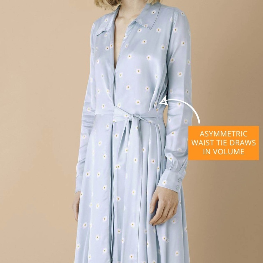 STINE GOYA Pale Blue Daisy Print Button-Front,Side-Wrap Midi Dress,EUC,Size 6 - Picture 4 of 8